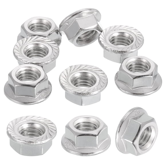 Uxcell 10Pcs M8x1.25mm Serrated Flange Hex Lock Nuts, 316 Stainless Steel Metric Nut