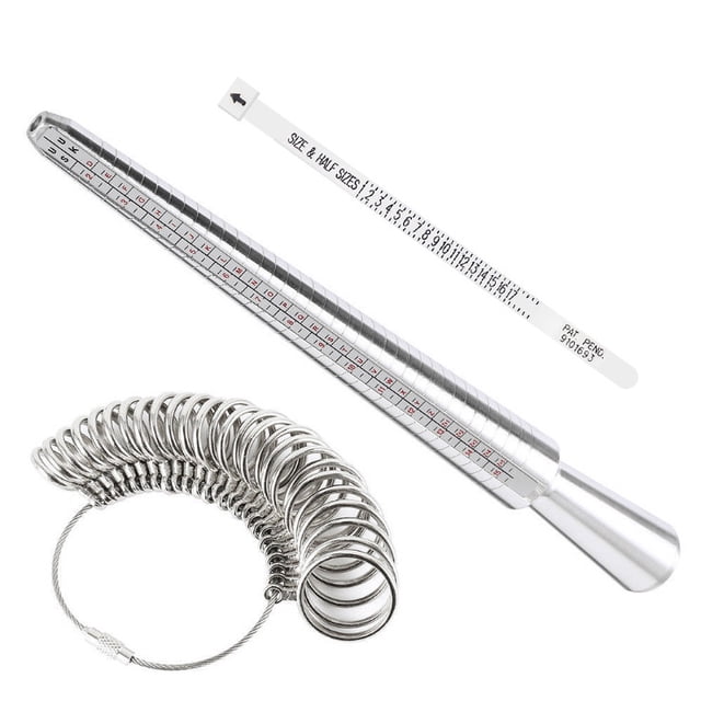 Aluminium Ring Sizer Mandrel Metal Ring Sizer Finger Sizing Stick Mandrel Tool With Ring Sizer Gauge Set Measuring Tape For Ring Size Measurement