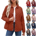 Womens Winter Casual Quilted Jackets - Lightweight Long Sleeve Snap Button Front Puffer Jackets Lapel Collar Padded Outerwear Coats