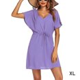 thumbnail image 2 of Baohd Robes à Col en V pour Femmes Mode Taille S-TTG Manches Courtes Jupe de Plage au-Dessus du Genou Robe Unie Robe d'Été Mode Urbaine Violet TG, 2 of 3