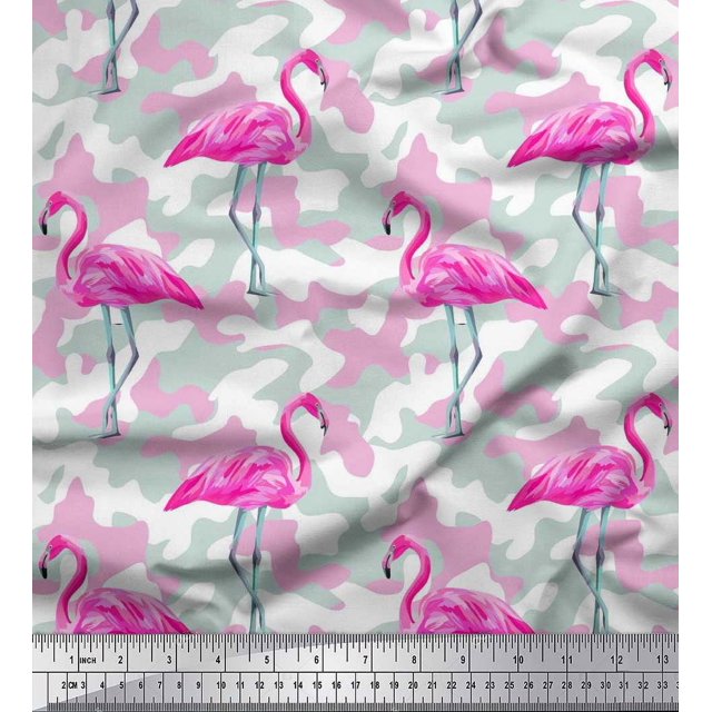 Soimoi Poly Georgette Fabric Camouflage Texture & Flamingo Bird Fabric Prints by Yard 42 Inch Wide