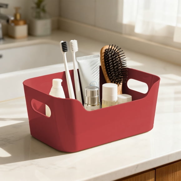pstuiky Storage Box Kitchen Organizer & Pantry Bin for Snacks, Utensils & Spices Reusable Plastic Container with Handle, Beige