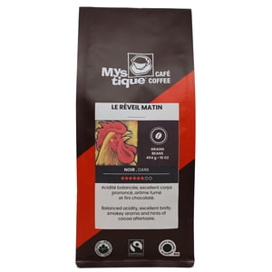 Mystique Coffee, LE RÉVEIL MATIN, Mélanger, rôtir sombre, haricot entier Coffee 100% Arabica, Classe spécialisée, Commerce équitable & Biologique, haricots, 454g