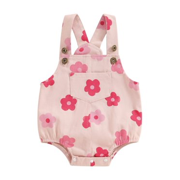 EYIIYE Kids Baby Girl One-piece Overalls 0 6M 12M 18M 24M Toddler Sleeveless Jumpsuits Flower Print Denim Rompers Fashion Summer Bodysuits with Pocket Infant Cute Comfy Clothes for Casual Daily
