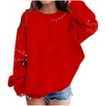 thumbnail image 2 of Cowsor Chandail à Col Rond Surdimensionné Style Varsity pour Femmes à Manches Longues, Décontracté, Mode, Haut à Enfiler, Tenues d'Automne, 2 of 6
