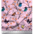 thumbnail image 1 of Soimoi Pink Rayon Fabric Flower & Butterfly Print Fabric by The Yard 42 Inch Wide, 1 of 5