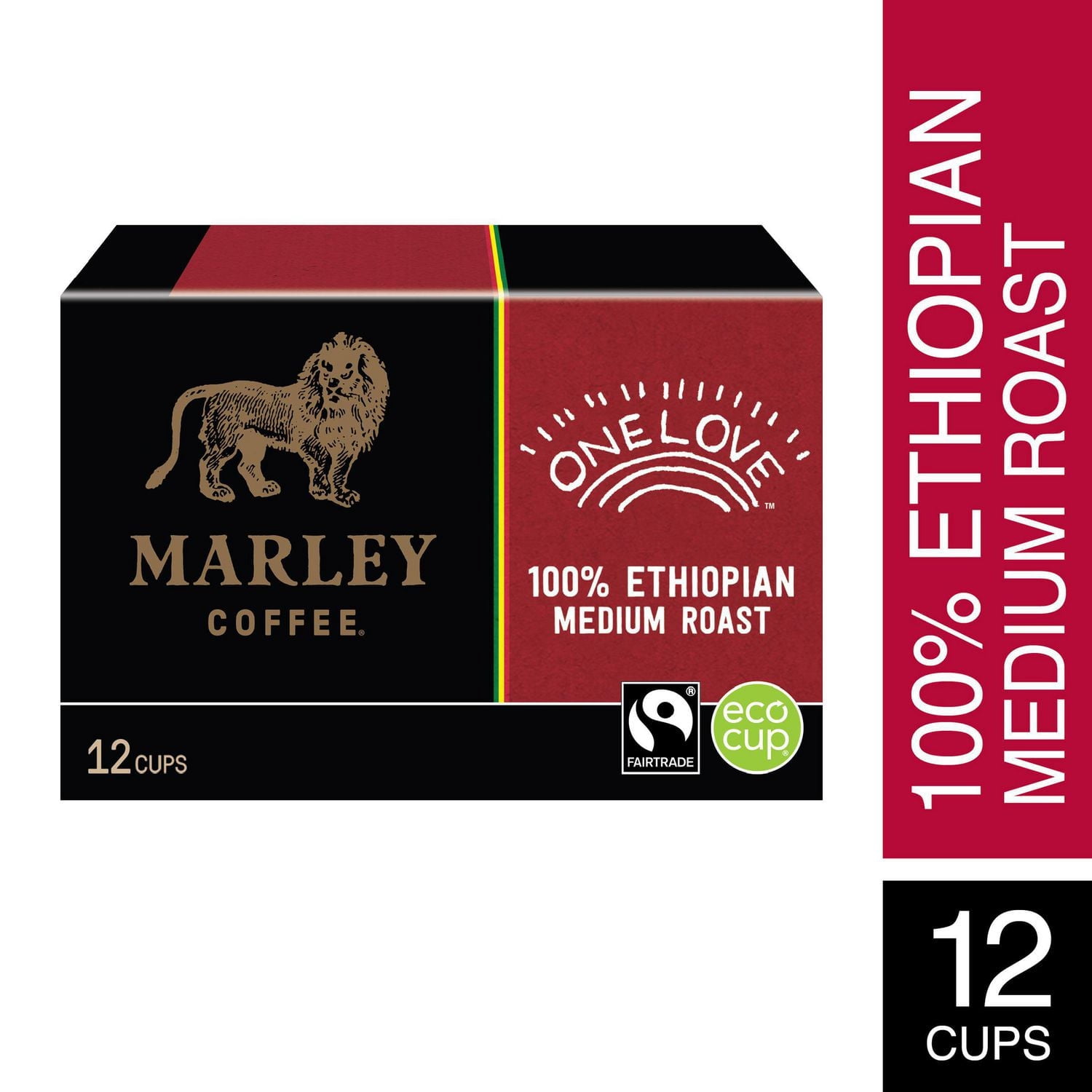 Marley Coffee, One Love 100% Ethiopian, Medium Roast, Single Serve K-Cup Compatible Capsules, 12 Capsules