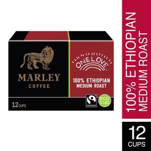 Marley Coffee, Un seul amour 100% Éthiopien, Rôtissement moyen, Capsules compatibles K-Cup à usage unique, 12 Capsules