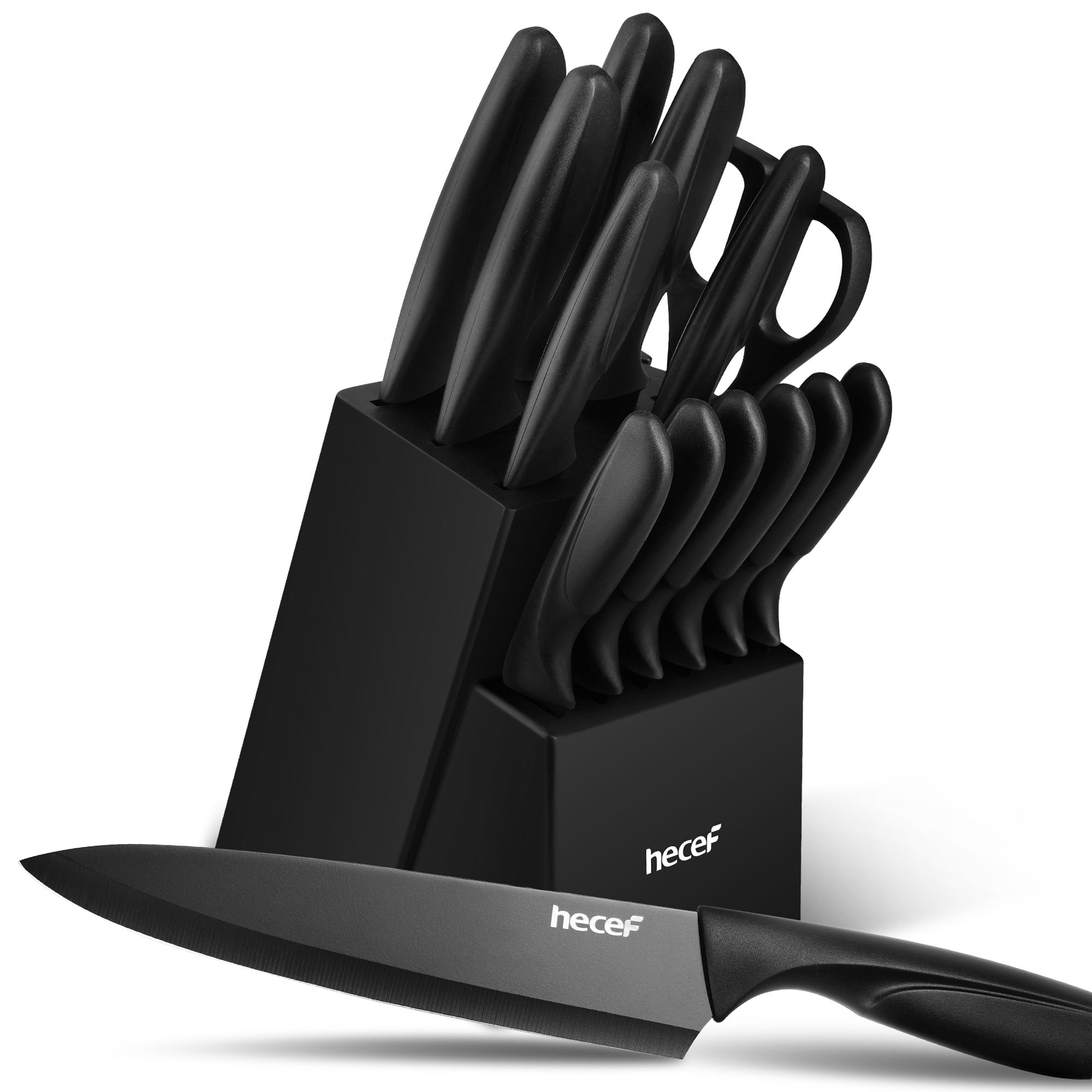 Hecef 15-Piece Kitchen  Knife Block Set,  Dishwasher Safe Stainless Steel Cutlery