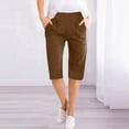 thumbnail image 2 of Timegard Womens Shorts Cotton Linen Elastic Waist Solid Color Summer Knee Length Trousers with Pockets, 2 of 6