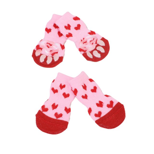 Xingzhi 4piece Anti-Slide Dog Socks - Cotton Thread Prevent Scratching And Slipping Dog Slipper Socks light red L 2Set
