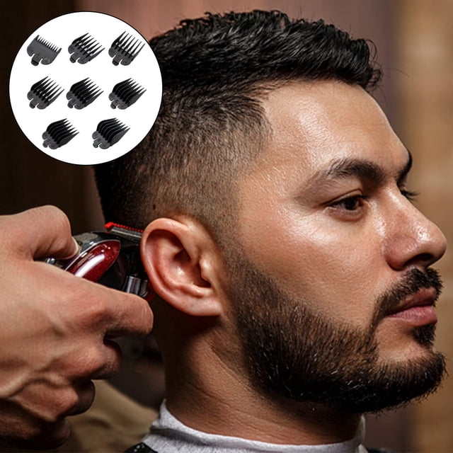 Barrette Set for Salon and Barber Use – 8-Piece Black Barbering Kit with Stand Hair Positioning Combs and Limiting Combs for Precise Styling and Results