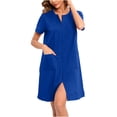 thumbnail image 2 of Erwazi Women Robes Zipper Front Short Sleeve Long Robe Housecoat with Pockets Loungewear, 2 of 8