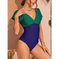 thumbnail image 1 of Charmo Womens Double V Neck Swimsuit Ruffled Shoulder One Piece Swimwear Tummy Control Bath Suit, 1 of 5