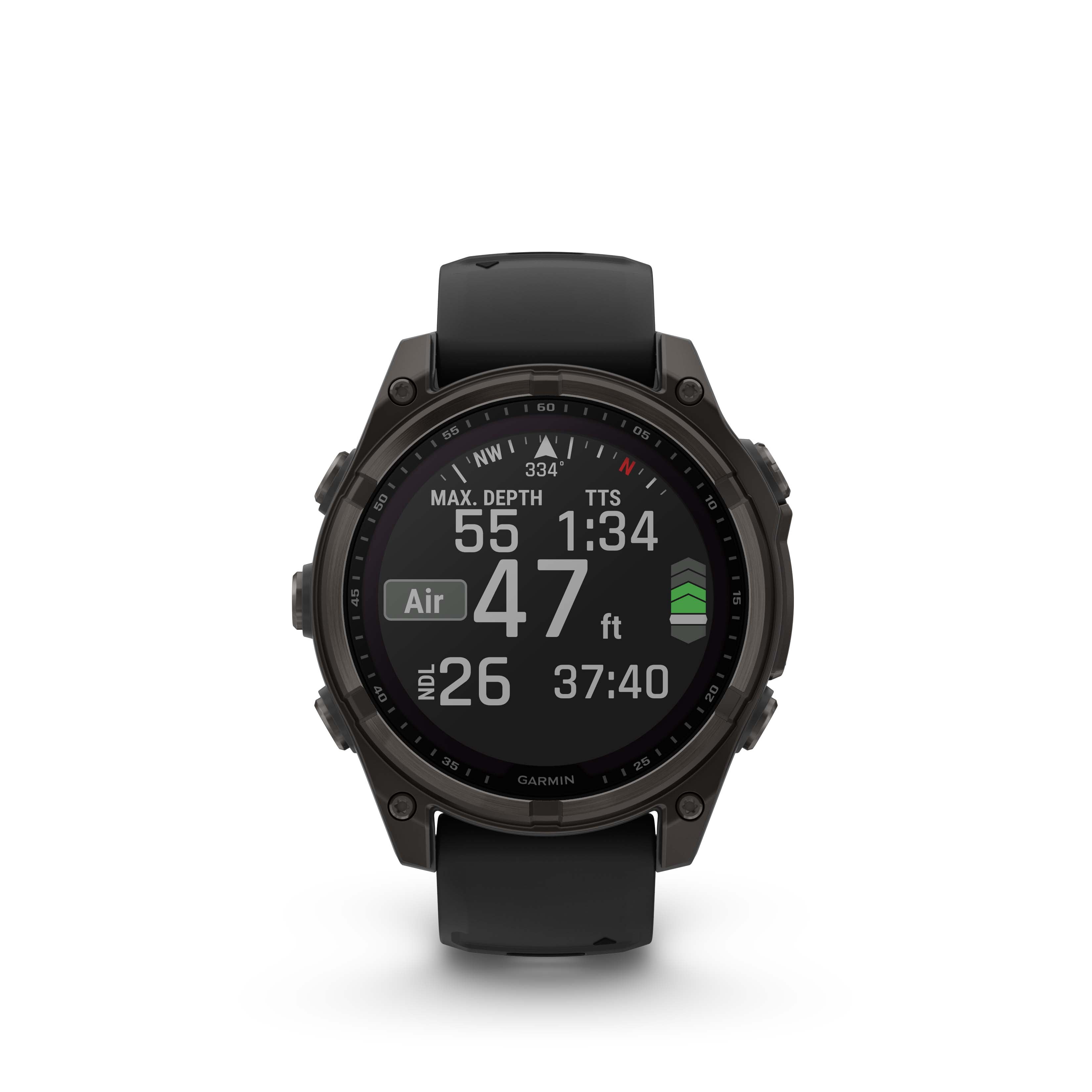 Montre intelligente GPS Garmin fēnix® 8 avec objectif en saphir solaire - 47 mm - Lunette en titane DLC gris carbone avec bracelet en silicone noir/gris galet