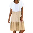 thumbnail image 1 of CHUANK Robes en Lin pour Femmes Été Grande Taille Manches Courtes Col en V Longueur Genou Robe Ample Décontractée Confortable Robe de Plage Soldes de Liquidation 2024, 1 of 7