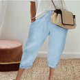 thumbnail image 2 of Timegard Womens Cotton Linen Pants Casual High Waist Drawstring Crop Pants Solid Color Trousers with Pocket, 2 of 6