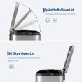 thumbnail image 3 of 3.2 Gallon Trash Can for Kitchen, Stainless Steel Step Trash Can with Soft-Close Lid & Removable Inner Bucket, Rectangular Garbage Can for Office Bathroom Living Room, Silver, 3 of 8