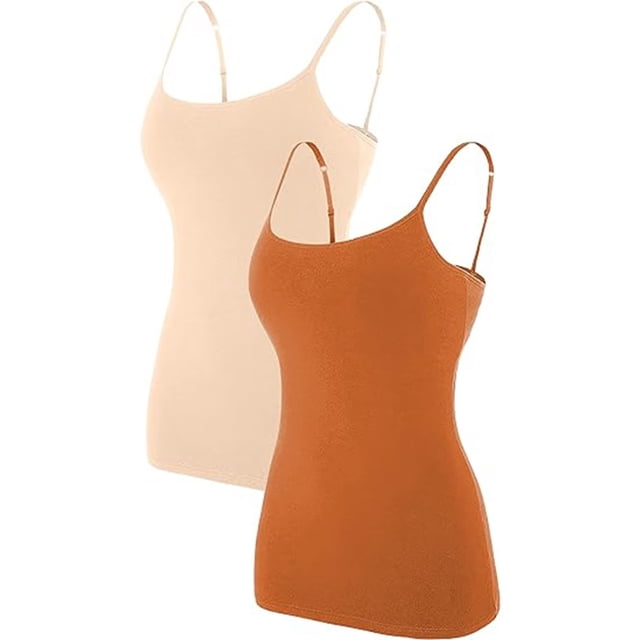 Charmo Women's Basic Cami Adjustable Spaghetti Strap Built in Bra Tank Top 2 Pack