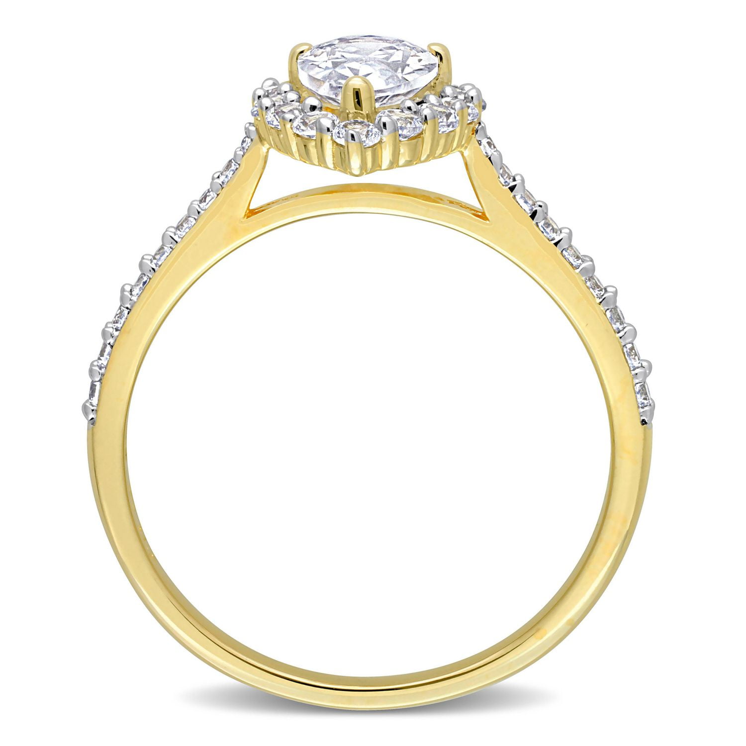 Bague de fiançailles auréole en forme larme de Miabella avec 1-7/8 carat PBT de Saphir blanc synthétique en argent sterling plaqué jaune