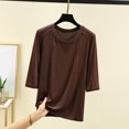 thumbnail image 2 of fatyb Chandails de Détente à Manches 3/4 pour Femmes Col Ras du Cou Amples et Confortables Blouses Chandail Décontracté de Tous les Jours T-Shirt de Pyjama, 2 of 3