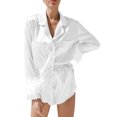 thumbnail image 1 of Fortune 2pcs Women Satin Pajamas Set Long Sleeve Button Down Shirts Shorts Loungewear, 1 of 6