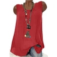 thumbnail image 2 of lcziwo Débardeur Estival Décontracté pour Femme Froncé Sans Manches en Coton et Lin Tunique Col Rond Confortable Doux Coupe Ample Gilet Chemise, Rouge, P, 2 of 9