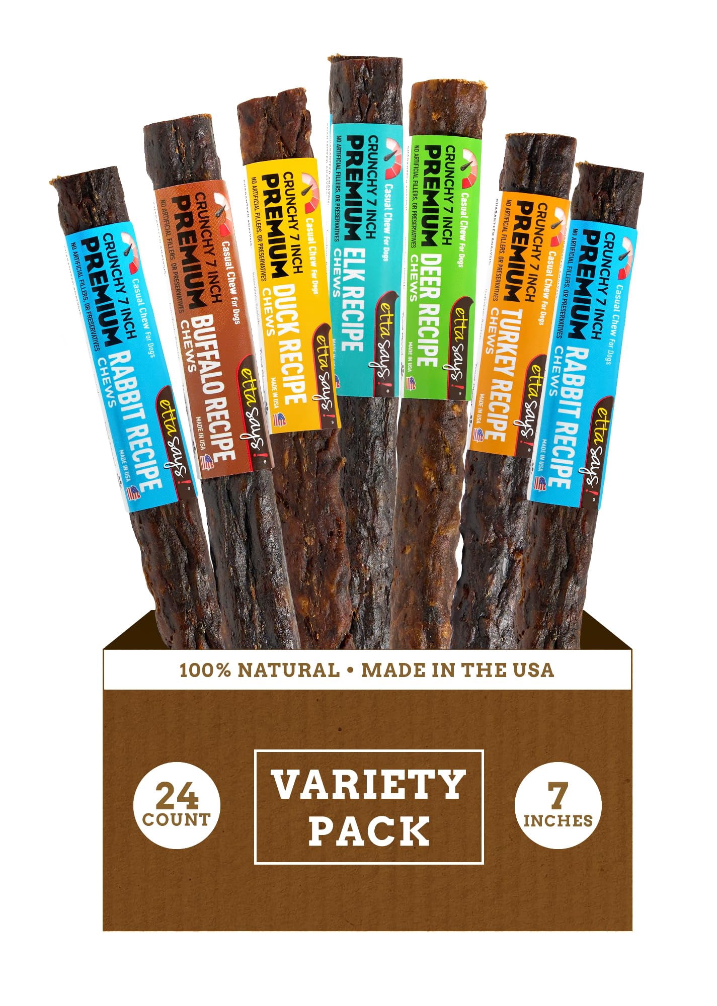 etta says! Premium Crunchy Dog Chews 7 Variety Pack - Grain-Free Dog Treats Good for Teeth Easy to Digest - Made in The USA (24 Count Pack of 1)