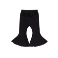 thumbnail image 1 of Kmbangi Kids Girl Flare Pants Solid Color Ribbed Elastic Bell Bottoms Trousers Bow Ruffle Pants for Toddler Baby, 1 of 8
