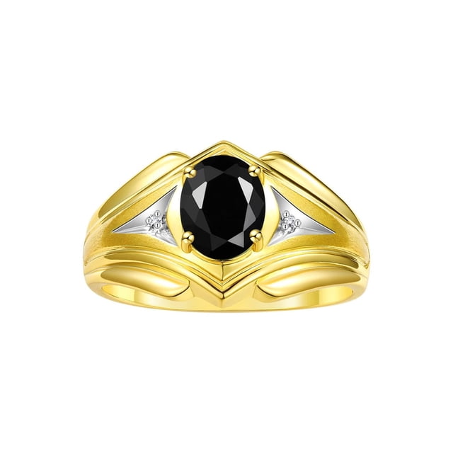 RYLOS Men's Rings Yellow Gold Plated Silver Rings Classic Designer Style 9X7MM Oval Gemstone & Diamond Ring Onyx October Birthstone Rings For Men Size 11
