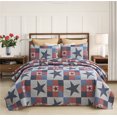 thumbnail image 1 of JML Quilt Set 3 Piece, Embossed Bedspread Bedding Set with 2 Shams, King, Navy & Red Stars, 1 of 6