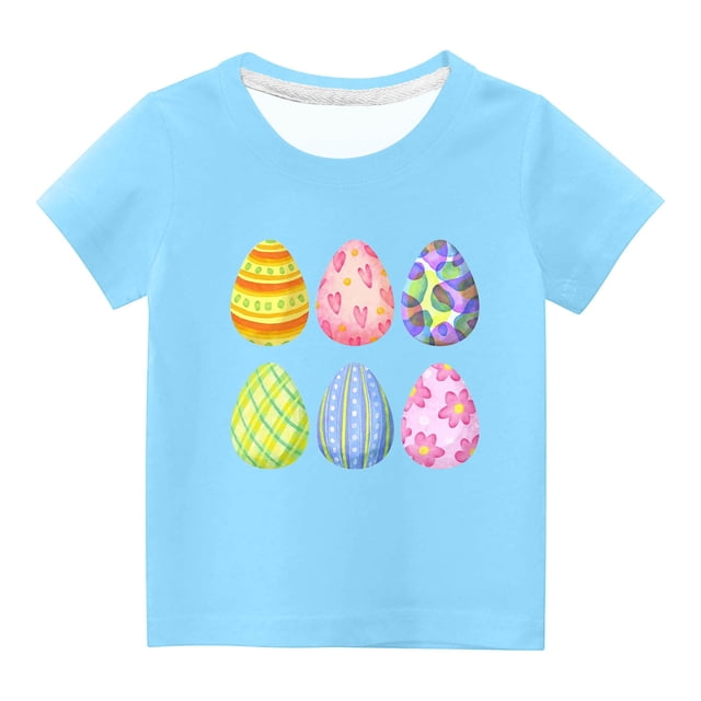 MAOWAPLG Chemises pour Filles Tout-Petits Enfants Garçons Filles Mode Pâques Mignon Oeufs de Pâques Imprimé Col Rond Imprimé Manche Courte Haut