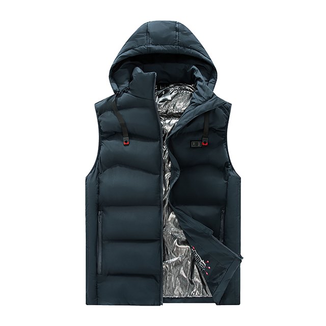 DPTALR Men's Heated Vest, Dual Control Nine Heating Zones, USB Charging Model Zipper Hooded Sleeveless Cotton Jersey, Rugby Print Heated Cotton Jersey