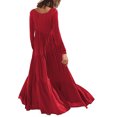 thumbnail image 4 of Long Sleeve Dress Women Womens Solid Color Loose Long Sleeve Long Dress Round Neck Asymmetric Layered Beach Long Dress Womens Long Sleeve Dress Cold Shoulder Dress for Women, 4 of 6