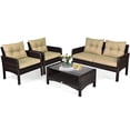 thumbnail image 3 of Patiojoy Ensemble de Conversation de Patio 4 Pcs en Rotin Osier Causeuse Canapé Table Basse et Dessus en Verre, 3 of 5