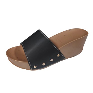 Wedge Sandals for Women Slide Open Toe Non Slip Comfortable Breathable Summer Beach Sandals Black