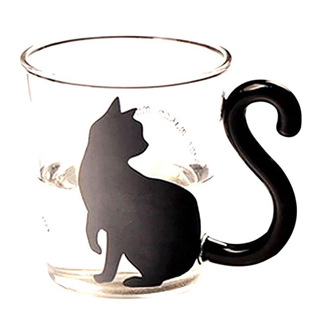 Bangcool Glass Cup Cartoon Cat Tail Handle Milk Glass Cup Tea Mug Coffee Mug
