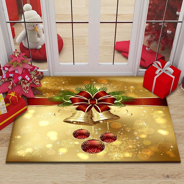 Large Christmas Decor Doormat for Home, Holiday Letter Print Indoor Carpet Rug, Non-Slip Kitchen Bedroom Floor Mat (60x90cm)