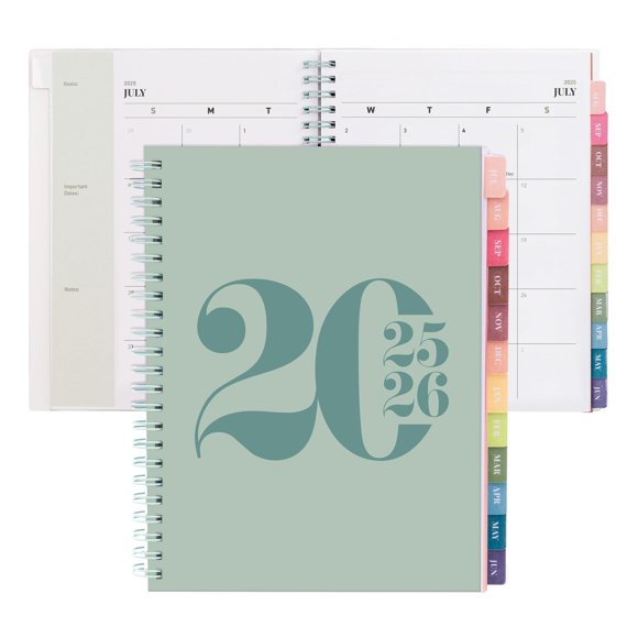Rileys & Co 2025-2026 12-month Typographic Academic Weekly & Monthly Planner - Green , 8 x 6 in