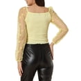 thumbnail image 3 of INSPIRE CHIC Haut Court Texturé à Manches Longues en Maille Transparente à Encolure Carrée Décontractée à Imprimé d'Étoiles pour Femme Jaune m, 3 of 5