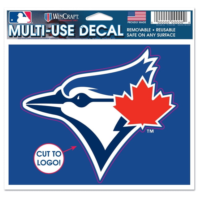Wincraft Blue Jays de Toronto Autocollant Multi-Usage - Découpé en Logo 5x6 Mettant en Vedette le Logo Blue Jays de Toronto Officiel avec un Tête de Geai Bleue et Blanche et une Feuille d'Érable Rouge, Amovible et Réutilisable pour Plusieurs surfaces, Convient à la Décoration Murale Intérieure Ou Extérieure.