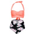 thumbnail image 4 of Women Vintage Swimsuit Two Piece Retro Halter Ruched High Waist Print Bikini Set, 4 of 9