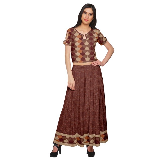 Moomaya Printed Cold Shoulder Keyhole Neck Crop Top And Palazzo Set Ethnic Wear