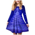 thumbnail image 1 of Splozh Robe Fille Noël Robe de Fille Imprimé de Noël Bal Fête Fête de Noël Robes de Fille Bleu,13-14 Ans, 1 of 5