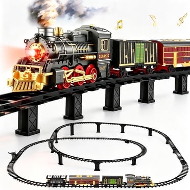 UFULMN Ensembles de Trains Électriques Train de Noël Locomotive à Vapeur de Luxe Voies à 2 Niveaux avec Lumières et Sons Rechargeable pour Enfants Garçons Filles 3 Ans +