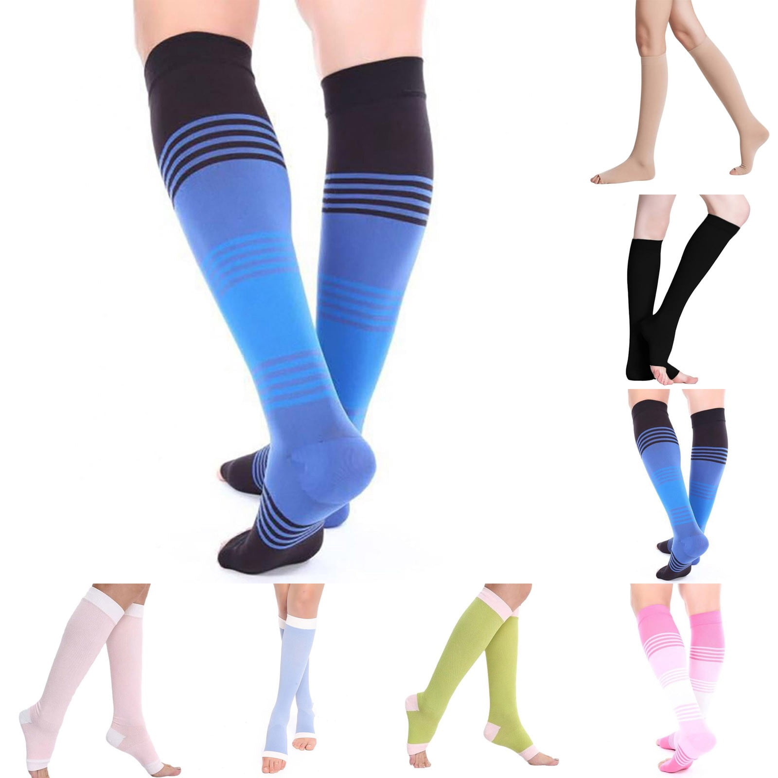Baberdicy Women's Open Toe Compression Socks, Firm Support Knee High Stockings,Charcoal L