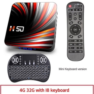 Pour Android Tv Box Android 10.0 4k 4gb 32gb 64gb Lecteur de médias 3d Vidéo Smart Tv Box 4+32G_US plug+I8 clavier