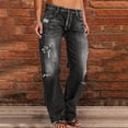 thumbnail image 3 of Bigersell Straight Jeans Women High Waisted Ripped Jeans with Destroyed Hole Straight Leg Jeans Full Length Denim Pants Trousers Button Closure GrayXXL, 3 of 8