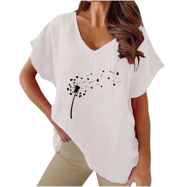 Birdeem Blouses pour Femmes T-Shirt Décontracté à Imprimé à Col en V à Manches Courtes pour Femmes