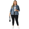 thumbnail image 3 of GRACE & GRANDEUR Manteau de Mode pour Femme Grande Taille à Manches Longues en Denim à Boutons, 3 of 7